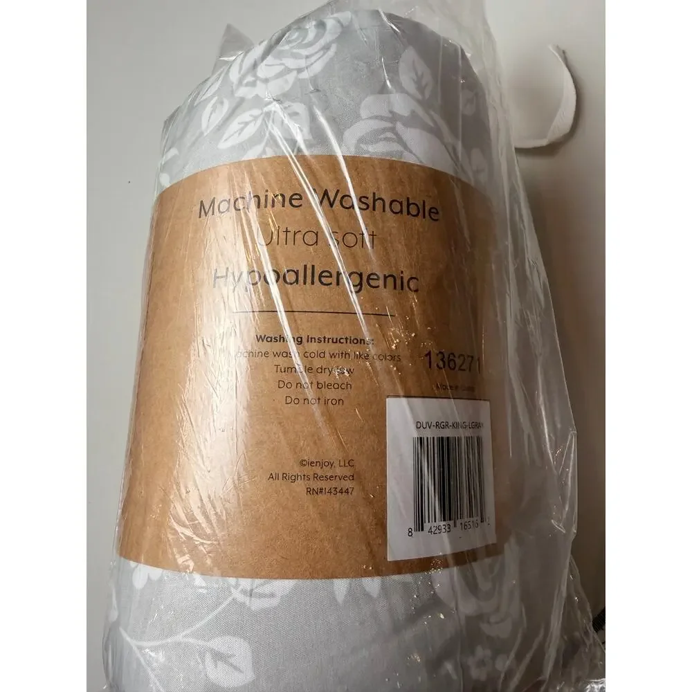 Rose Gray Pattern 3-Piece Duvet Cover Set King& Cal King